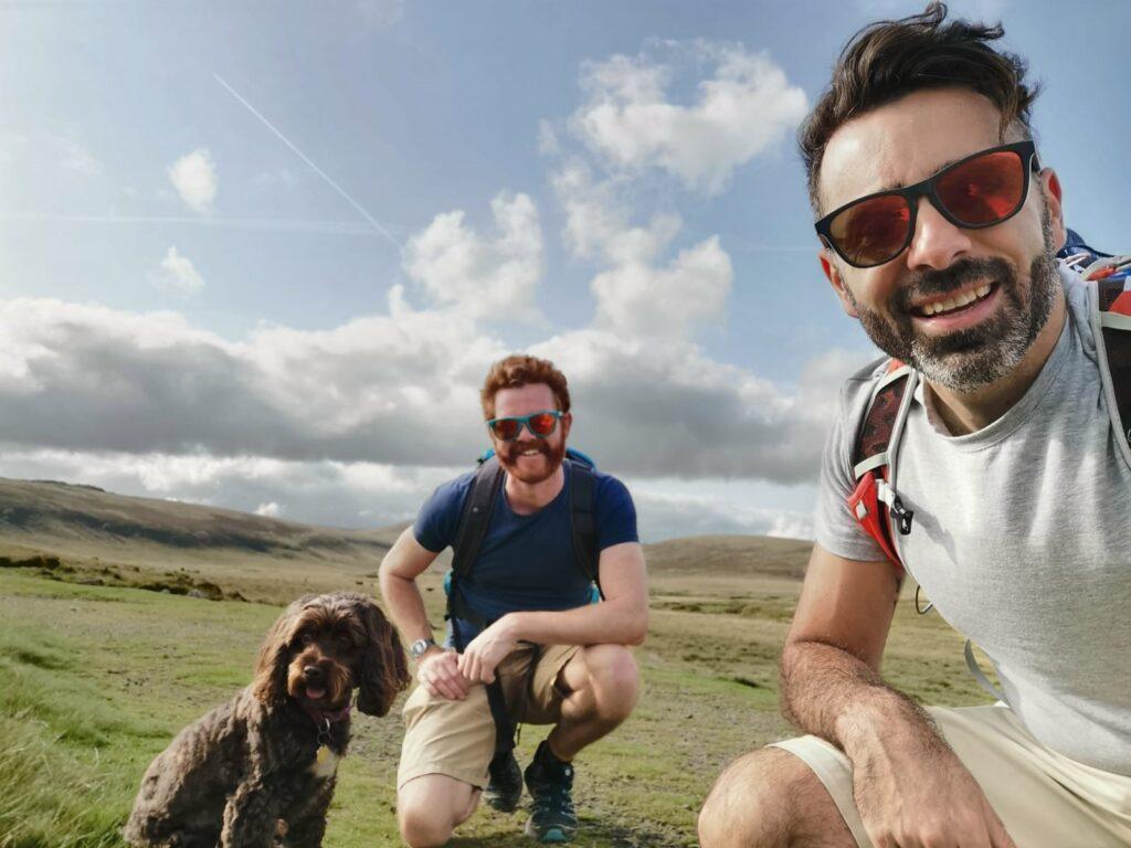 Paddy Myers and Greig Barclay from Chalk & Ward enjoy a walk at Belstone.