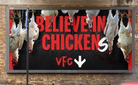 VFC (Vegan Fried Chicken) has countered with impactful visuals urging people to "Believe In Chickens."